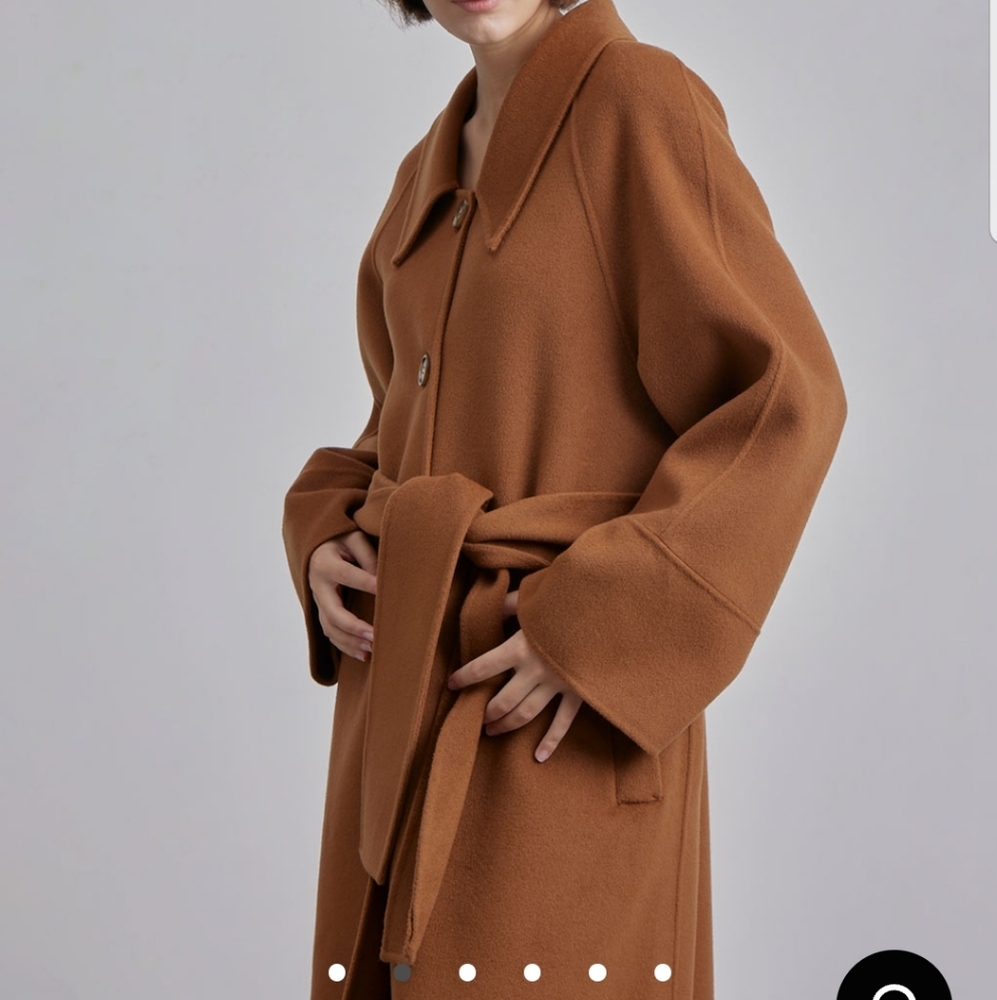 NWT Button Up Collar Silk Wool Blend Coat (Bronze) - Silk Maison - Picture 3 of 14
